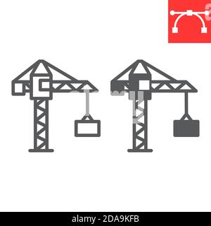 Bau Kran Linie und Glyphe Symbol, Bau und Industrie, Gebäude Kran Zeichen Vektor-Grafiken, editierbare Strich lineare Symbol, eps 10. Stock Vektor