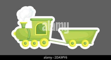 Cartoon grünen Zug für die Gestaltung von Notebook, Karten, Einladung. Nette Sticker Vorlage mit Cartoon-Bild dekoriert. Bunte Zug im flachen Stil, simpl Stock Vektor