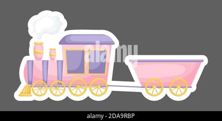 Cartoon rosa Zug für die Gestaltung von Notebook, Karten, Einladung. Nette Sticker Vorlage mit Cartoon-Bild dekoriert. Bunte Zug im flachen Stil, einfach Stock Vektor