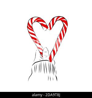 Rot gestreiften Herz geformt Lolipop.Damen Hand hält einen Lolipop Stockfoto