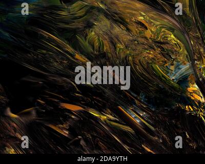 3D-Rendering einer Textur aus goldenem und blauem Öl Malen Sie einen fraktalen Hintergrund Stockfoto