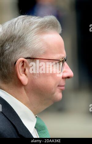 Michael Gove MP (Con: Surrey Heath - Minister für das Kabinettbüro) verlässt eine Kabinettssitzung in Downing Street, 10. November 2020 Stockfoto