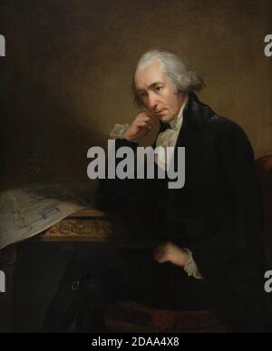 James Watt (1736-1819). Schottischer Erfinder und Maschinenbauingenieur. Potrait von Carl Fredrik von Breda (1759-1818). Watt wird mit den Plänen für seinen Kondensator dargestellt. Öl auf Leinwand (125,7 x 100,3 cm), 1792. National Portrait Gallery. London, England, Vereinigtes Königreich. Stockfoto