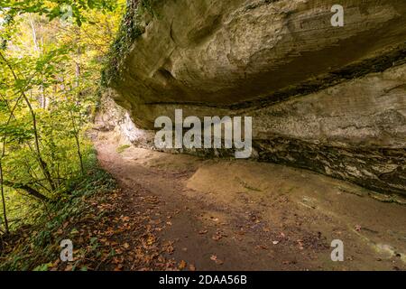 Fantastische Herbstwanderung entlang des Aachtobel zur Hohenbodman Beobachtung Turm in der Nähe des Bodensees Stockfoto