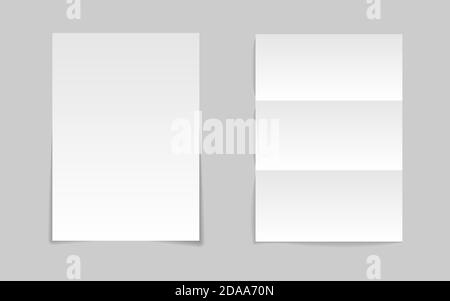 Zwei weiße Blätter Papier mit Schatten isoliert auf grauem Hintergrund. Stock Vektor