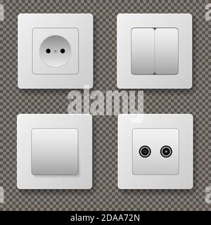 Wandschalter. Strom Steckdose Strom wiederum von und auf Stecker Vektor realistische Bilder. Elektrischer Stecker elektrisch, Steckdosen Stock Vektor