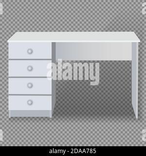 Weißer Schreibtisch mit Schubladen auf transparentem Hintergrund. Isoliron Vektorobjekt. Stock Vektor
