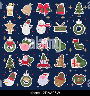 Bündel von fünfundzwanzig fröhlichen weihnachten Symbole Vektor Illustration Design Stock Vektor