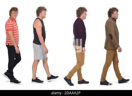 Seitenansicht des gleichen Mannes mit verschiedenen Outfits Stockfoto