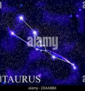 Taurus Sternzeichen mit schönen hellen Sternen auf dem Hintergrund Des kosmischen Himmels Illustration Stockfoto