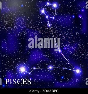 Fische Sternzeichen mit schönen hellen Sternen auf dem Hintergrund Des kosmischen Himmels Illustration Stockfoto