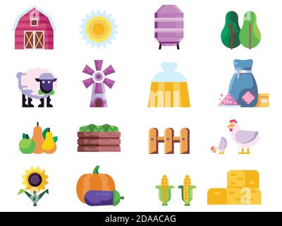 Öko Bio Farm Icon Set in Flat Stock Vektor