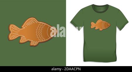 Grafikdesign für T-Shirts, Weihnachtskarpfen, Lebkuchen Fisch Motiv Bildvektor Stock Vektor