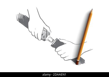 Das Konzept des Sicherheitsgurts befestigen. Von Hand gezeichneter isolierter Vektor. Stock Vektor