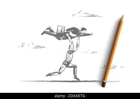 Geschäftsautomatisierungs-Konzept. Von Hand gezeichneter isolierter Vektor. Stock Vektor