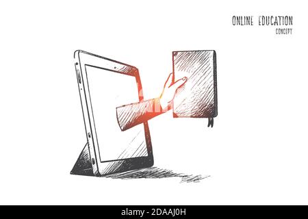 Online-Bildungskonzept. Von Hand gezeichneter isolierter Vektor. Stock Vektor