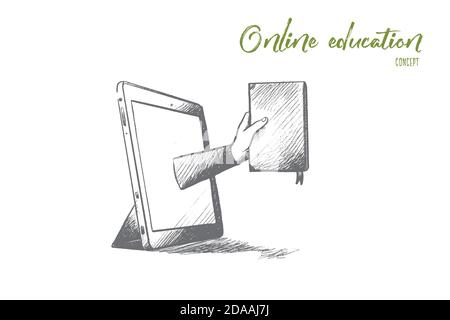 Online-Bildungskonzept. Von Hand gezeichneter isolierter Vektor. Stock Vektor
