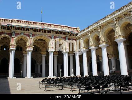 Innenhof des 17. Jahrhunderts Thirumalai Nayak Palast, Madurai, Tamil Nadu, Indien. Stockfoto