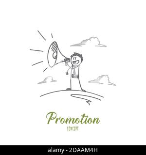Werbekonzept. Von Hand gezeichneter isolierter Vektor. Stock Vektor