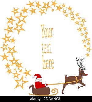 Aus Sternen Neujahr und Weihnachten Rahmen mit Santa Claus und Rudolf Stock Vektor