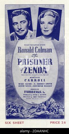 RONALD COLMAN und MADELEINE CARROLL in THE PRISONER OF ZENDA 1937 Regisseur JOHN CROMWELL Roman Anthony Hope Drehbuch John L. Balderston Musik Alfred Newman Kostüme Ernest Dryden Regie Lyle R. Wheeler Produzent David O. Selznick Selznick International Pictures / United Artists Stockfoto