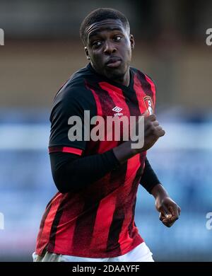 High Wycombe, Großbritannien. November 2020. Nnamdi Ofoborh von AFC Bournemouth während des Freundschaftsspiels 2020/21, das am 10. November 2020 hinter verschlossenen Türen zwischen Wycombe Wanderers und AFC Bournemouth im Adams Park, High Wycombe, England, ausgetragen wurde. Foto von Andy Rowland. Kredit: Prime Media Images/Alamy Live Nachrichten Stockfoto