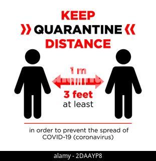 Quarantäne-Distanzzeichen beibehalten. Coronavirus-Epidemie Schutzausrüstung. Präventivmaßnahmen. Schritte, um sich zu schützen. Halten Sie den Abstand von 1 Meter ein. ICH Stock Vektor