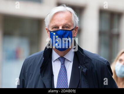 London, Großbritannien. November 2020. Michel Barnier, EU-Chefunterhändler, in Westminster zu Gesprächen mit Sir David Frost, dem EU-Chefunterhändler. Kredit: Mark Thomas/Alamy Live Nachrichten Stockfoto