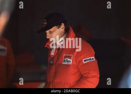 Niki Lauda beim Grand Prix von Belgien in Zolder 1982 Stockfoto