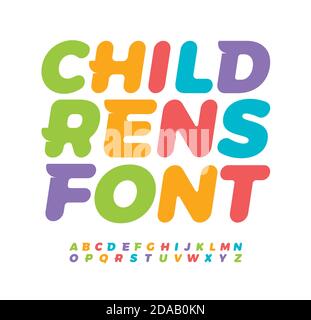 Baby Buchstaben mit lustigen Schwanz Serif. Tolle Kinder Alphabet. Colored bold italic Schriftart, Typ für Babyzimmer-Logo, kreatives Verpackungsdesign und Kinder Stock Vektor