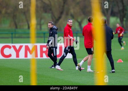 Hensol, Wales, Großbritannien. November 2020. Gareth Bale während des Trainings der walisischen Fußballnationalmannschaft im Vale Resort vor den Spielen gegen die USA, die Republik Irland und Finnland. Kredit: Mark Hawkins/Alamy Live Nachrichten Stockfoto