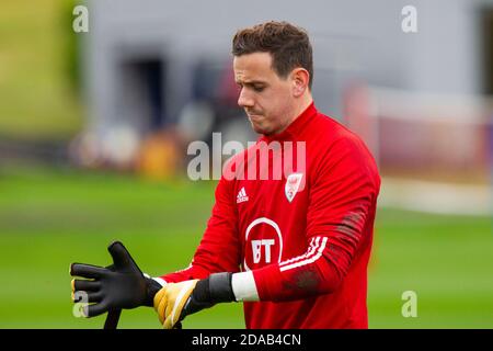 Hensol, Wales, Großbritannien. November 2020. Torhüter Danny ward während des Trainings der walisischen Fußballnationalmannschaft im Vale Resort vor den Spielen gegen die USA, die Republik Irland und Finnland. Kredit: Mark Hawkins/Alamy Live Nachrichten Stockfoto