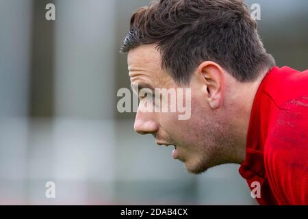 Hensol, Wales, Großbritannien. November 2020. Torhüter Danny ward während des Trainings der walisischen Fußballnationalmannschaft im Vale Resort vor den Spielen gegen die USA, die Republik Irland und Finnland. Kredit: Mark Hawkins/Alamy Live Nachrichten Stockfoto