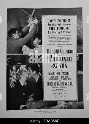 RONALD COLMAN und MADELEINE CARROLL in THE PRISONER OF ZENDA 1937 Regisseur JOHN CROMWELL Roman Anthony Hope Drehbuch John L. Balderston Musik Alfred Newman Kostüme Ernest Dryden Regie Lyle R. Wheeler Produzent David O. Selznick Selznick International Pictures / United Artists Stockfoto