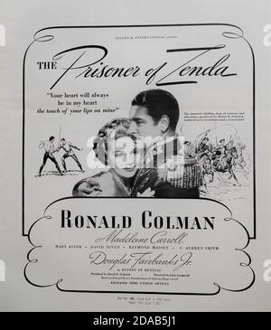 RONALD COLMAN und MADELEINE CARROLL in THE PRISONER OF ZENDA 1937 Regisseur JOHN CROMWELL Roman Anthony Hope Drehbuch John L. Balderston Musik Alfred Newman Kostüme Ernest Dryden Regie Lyle R. Wheeler Produzent David O. Selznick Selznick International Pictures / United Artists Stockfoto