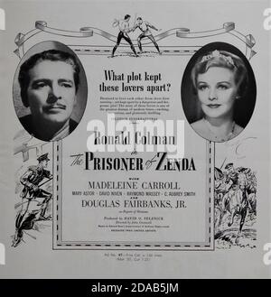 RONALD COLMAN und MADELEINE CARROLL in THE PRISONER OF ZENDA 1937 Regisseur JOHN CROMWELL Roman Anthony Hope Drehbuch John L. Balderston Musik Alfred Newman Kostüme Ernest Dryden Regie Lyle R. Wheeler Produzent David O. Selznick Selznick International Pictures / United Artists Stockfoto