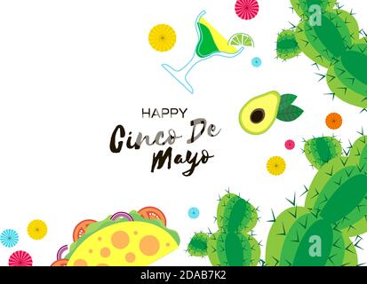 Happy Cinco de Mayo Banner . Origami Fan, Tacos. Coctail. Mexiko, Karneval. Leerzeichen für Text. Stock Vektor