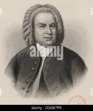 Titel: Porträt von Johann Sebastian Bach Urheber: August Weger Datum: ca. 1870 Medium: Gravur Ort: Bibliotheque du Conservatoire de Musique, Paris Stockfoto