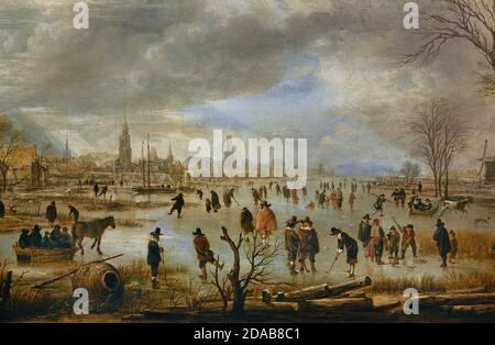 Flussblick im Winter 1655 Aert van der Neer 1603/4-1677, Niederlande, Niederländisch. Stockfoto