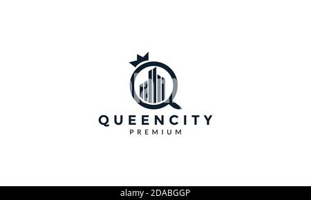 Q für Königin Gebäude Krone Logo Vektor Symbol Illustration Design Stock Vektor