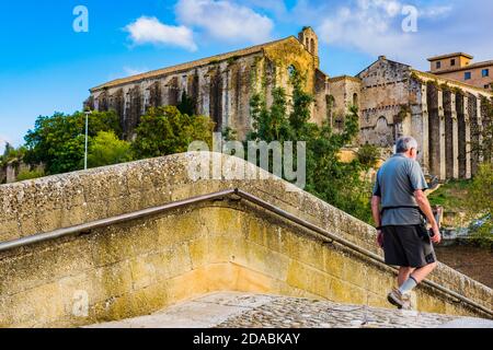 Die Gazebrücke, Puente de la Cárcel, ist eine Brücke in der spanischen Stadt Estella. Wegen seines Aussehens wird es auch Picudo-Brücke genannt, Puente Pic Stockfoto