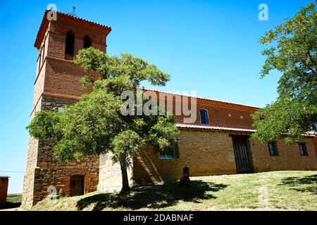 Pfarrkirche von San Pedro. Französischer Weg, Jakobsweg. Terradillo de los Templarios, Lagartos, Palencia, Kastilien und Leon, Spanien, Europa Stockfoto