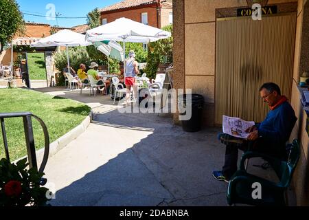 Jacques de Molay Hostel, Pilgrims Hostel. Französischer Weg, Jakobsweg. Terradillo de los Templarios, Lagartos, Palencia, Kastilien und Leon, Spanien, EUR Stockfoto