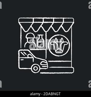 Fahren Sie durch Molkerei Kreide weißes Symbol auf schwarzem Hintergrund Stock Vektor