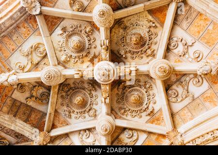 Kreuzgang der Kathedrale von León, gewölbte Decke. Die gotische Kathedrale von León, auch Haus des Lichts oder Pulchra Leonina genannt. Französisch Weg, Weg von Stockfoto