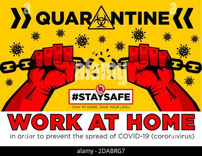 Quarantäne COVID-19 Ketten von Händen gebrochen. Stoppen Sie Coronavirus. Sicher bleiben, zu Hause arbeiten. Abbildung, Vektor Stock Vektor