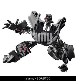 3D Illustration Abstrakter Roboter-Transformator auf weißem Hintergrund Stockfoto