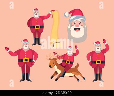 weihnachten, Gruppe von lustigen santa claus Zeichen Vektor Illustration Design Stock Vektor