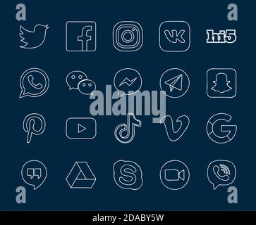 symbol für twitter und soziale Netzwerke auf blauem Hintergrund, Linienstil, Vektordarstellung Stock Vektor