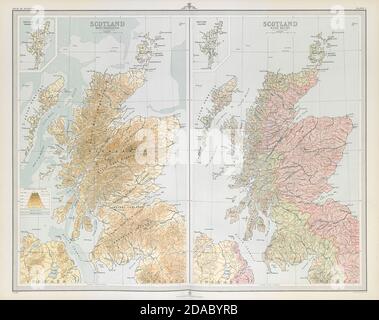 SCHOTTLAND. Relief & Flusseinzugsgebiete. Wasserscheiden. Abflussspalten. GROSSE Karte von 1895 Stockfoto